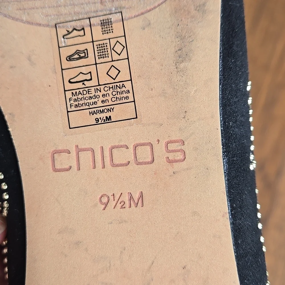 Chico's Gwyn Art Deco Beaded Flats Black Gold 9.5